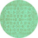 Round Abstract Turquoise Modern Rug, abs3973turq