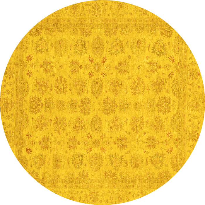 Round Abstract Yellow Modern Rug, abs3973yw