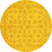 Round Abstract Yellow Modern Rug, abs3973yw