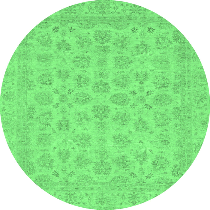 Round Machine Washable Abstract Emerald Green Modern Area Rugs, wshabs3973emgrn