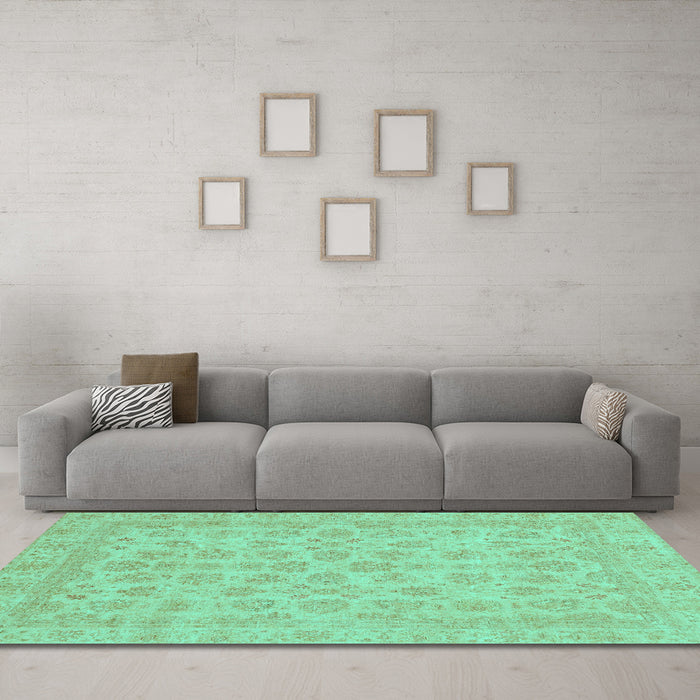 Machine Washable Abstract Turquoise Modern Area Rugs in a Living Room,, wshabs3973turq