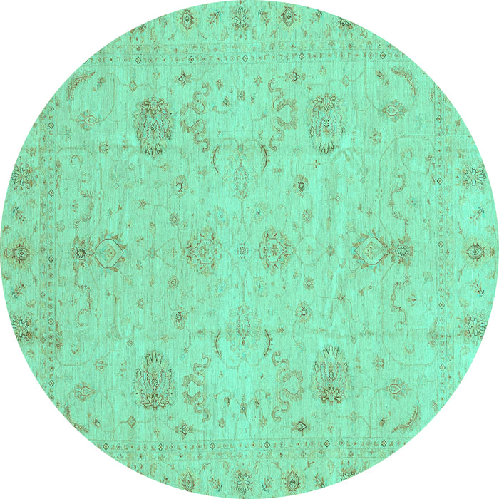 Round Machine Washable Oriental Turquoise Traditional Area Rugs, wshabs3974turq