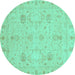 Round Machine Washable Oriental Turquoise Traditional Area Rugs, wshabs3974turq