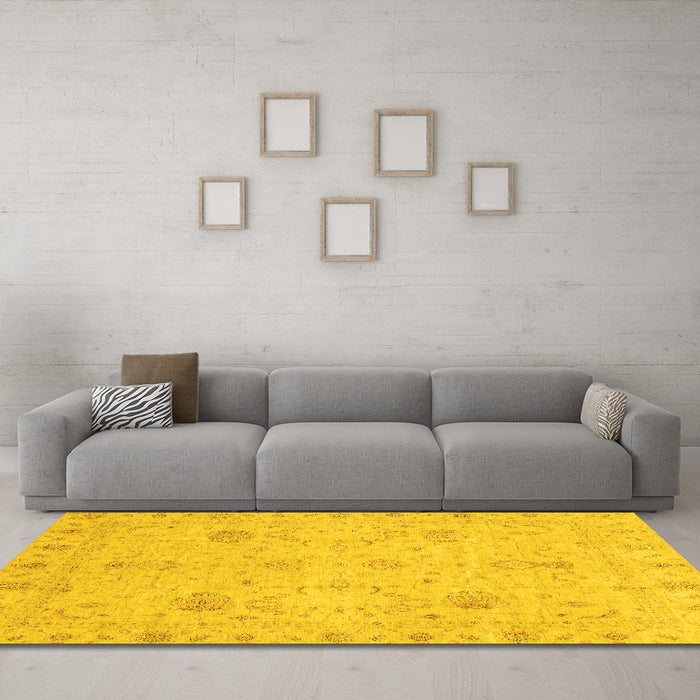 Machine Washable Oriental Yellow Traditional Rug in a Living Room, wshabs3974yw