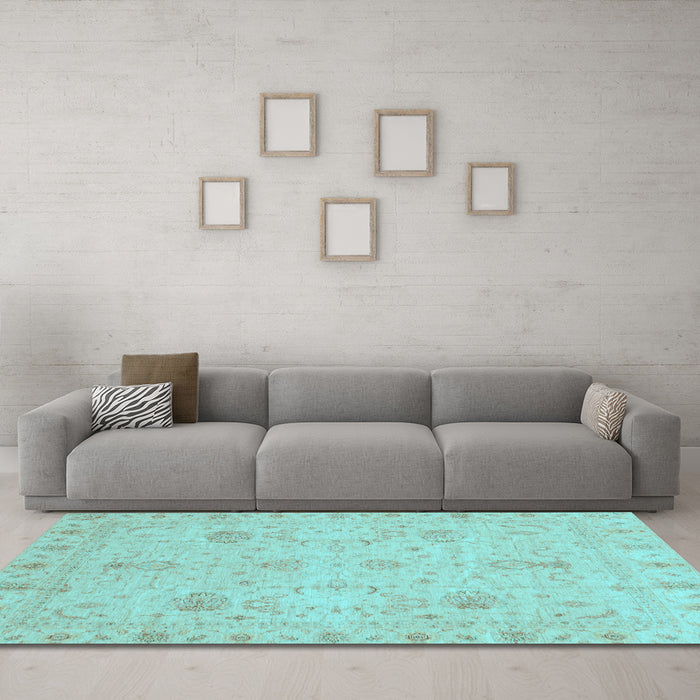 Machine Washable Oriental Light Blue Traditional Rug in a Living Room, wshabs3974lblu