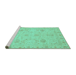 Sideview of Machine Washable Oriental Turquoise Traditional Area Rugs, wshabs3974turq