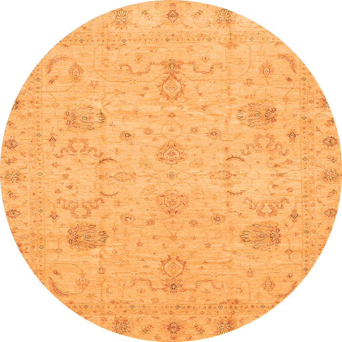Round Machine Washable Oriental Orange Traditional Area Rugs, wshabs3974org