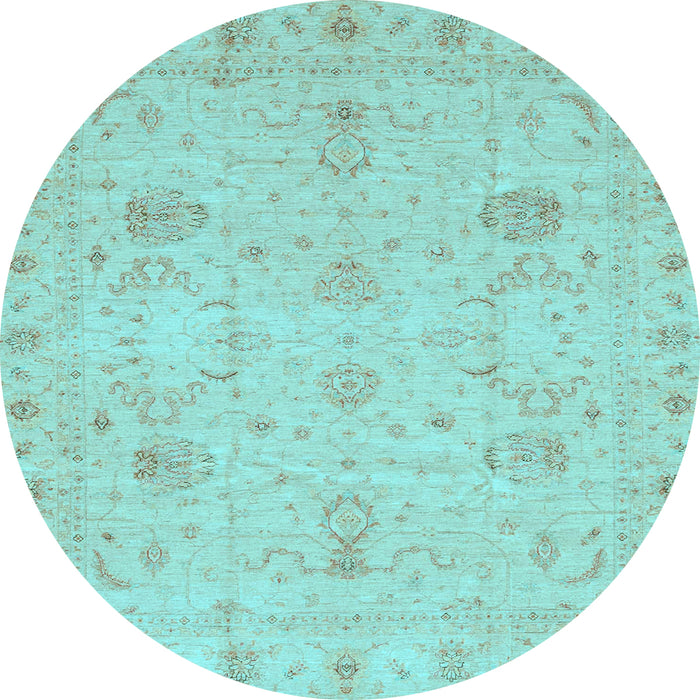 Round Machine Washable Oriental Light Blue Traditional Rug, wshabs3974lblu