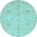 Round Machine Washable Oriental Light Blue Traditional Rug, wshabs3974lblu