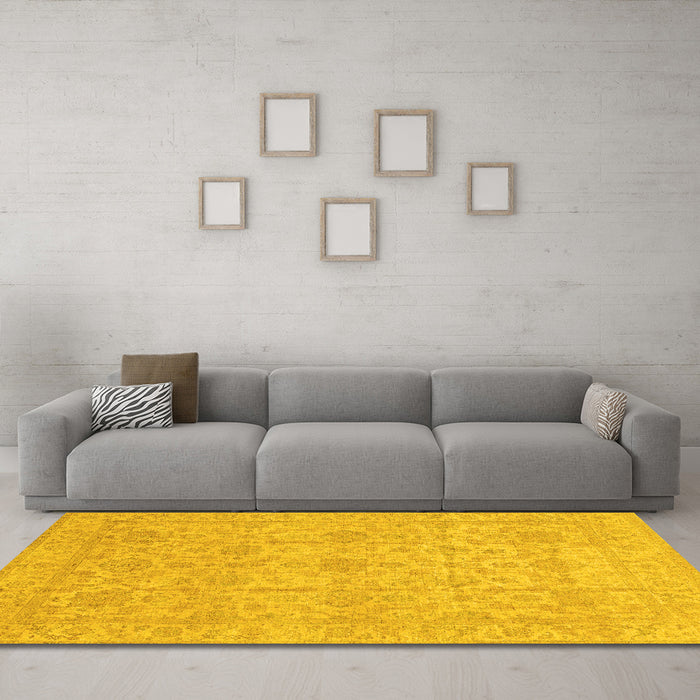 Machine Washable Oriental Yellow Traditional Rug in a Living Room, wshabs3975yw