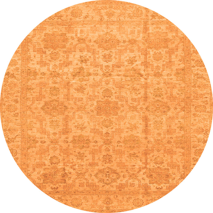 Round Machine Washable Oriental Orange Traditional Area Rugs, wshabs3975org