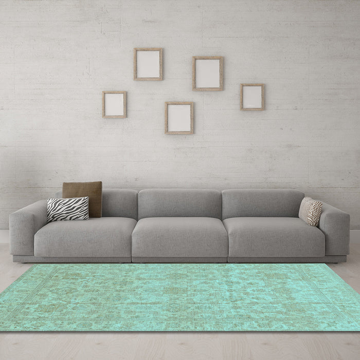 Machine Washable Oriental Light Blue Traditional Rug in a Living Room, wshabs3975lblu