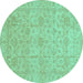 Round Oriental Turquoise Traditional Rug, abs3975turq