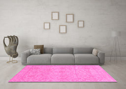 Machine Washable Oriental Pink Traditional Rug in a Living Room, wshabs3975pnk