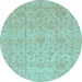 Round Oriental Light Blue Traditional Rug, abs3975lblu