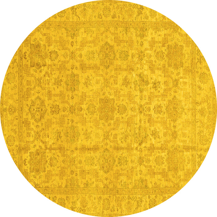 Round Machine Washable Oriental Yellow Traditional Rug, wshabs3975yw