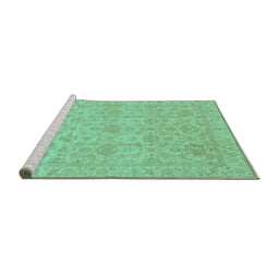 Sideview of Machine Washable Oriental Turquoise Traditional Area Rugs, wshabs3975turq