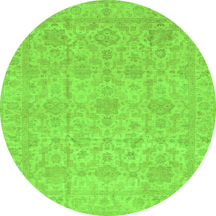 Round Machine Washable Oriental Green Traditional Area Rugs, wshabs3975grn