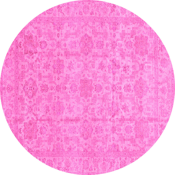 Round Machine Washable Oriental Pink Traditional Rug, wshabs3975pnk