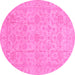 Round Machine Washable Oriental Pink Traditional Rug, wshabs3975pnk