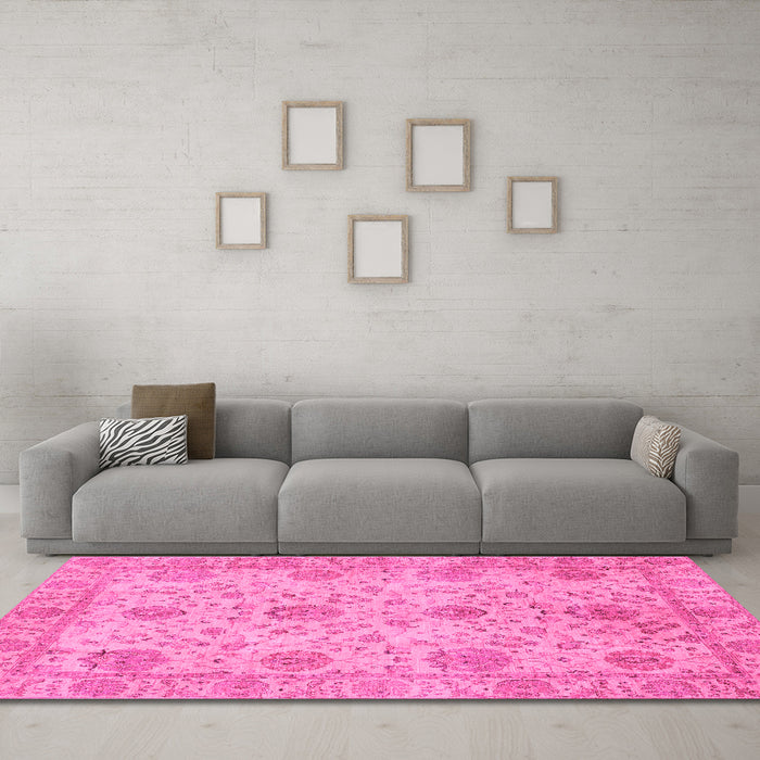 Machine Washable Oriental Pink Traditional Rug in a Living Room, wshabs3976pnk