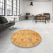 Round Abstract Orange Oriental Rug in a Office, abs3976