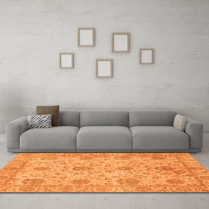 Machine Washable Oriental Orange Traditional Area Rugs in a Living Room, wshabs3976org