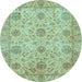 Round Oriental Light Blue Traditional Rug, abs3976lblu