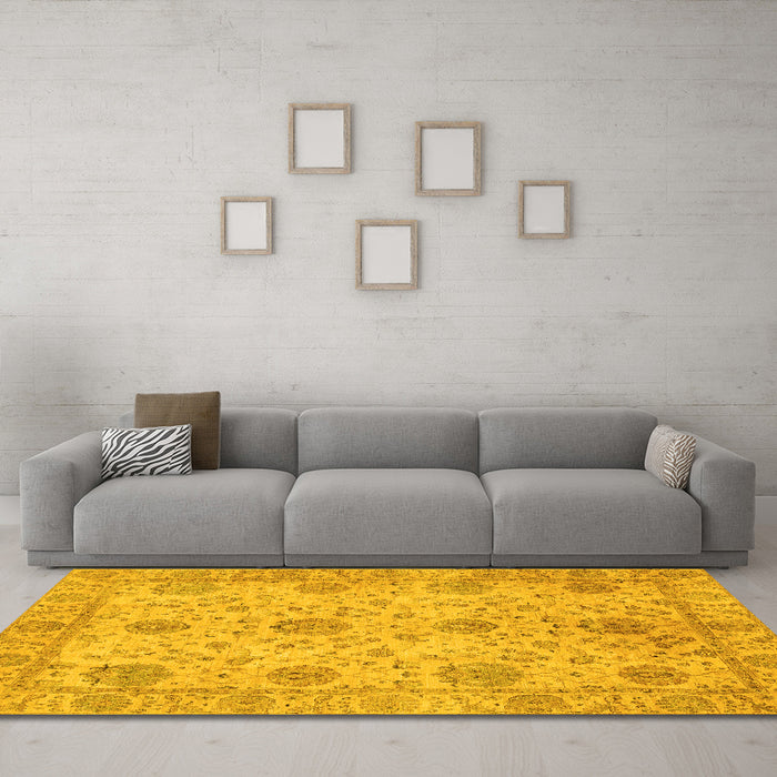 Machine Washable Oriental Yellow Traditional Rug in a Living Room, wshabs3976yw