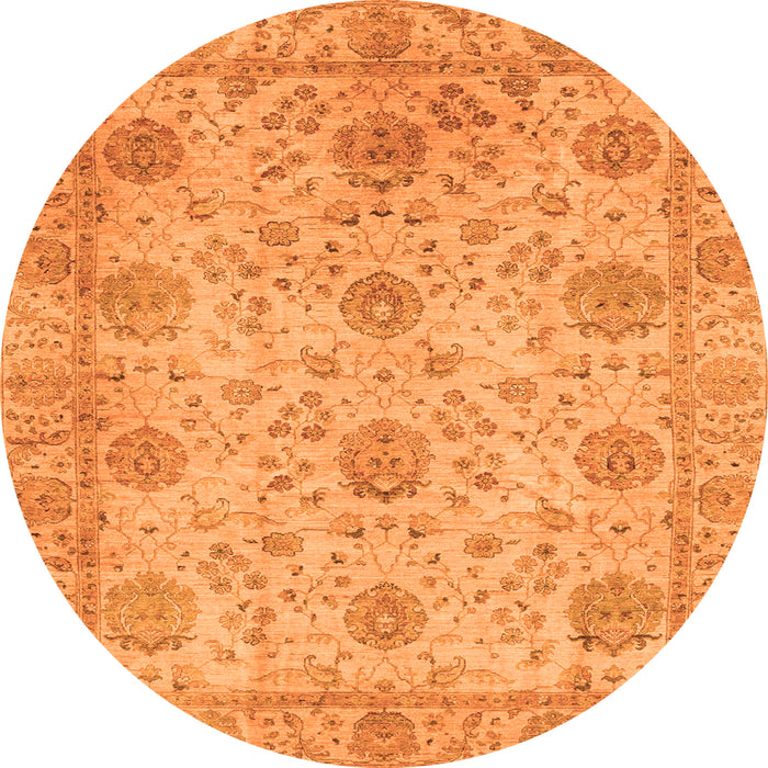 Round Machine Washable Oriental Orange Traditional Area Rugs, wshabs3976org