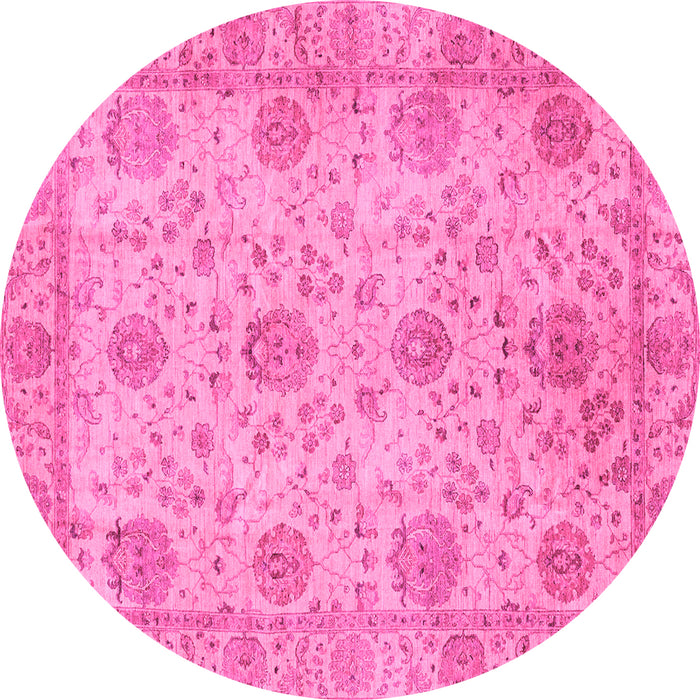 Round Machine Washable Oriental Pink Traditional Rug, wshabs3976pnk