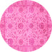 Round Machine Washable Oriental Pink Traditional Rug, wshabs3976pnk