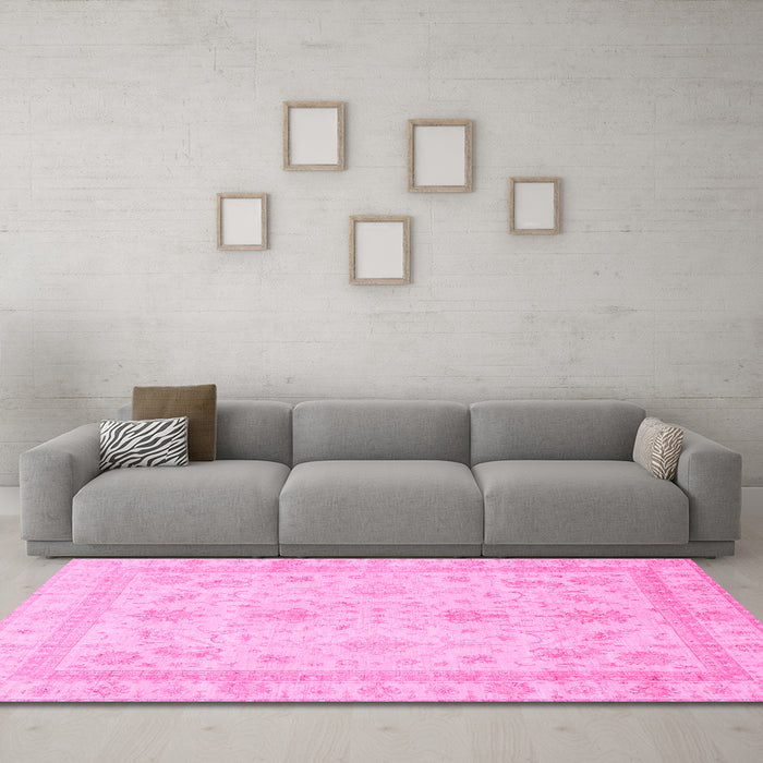 Machine Washable Oriental Pink Traditional Rug in a Living Room, wshabs3977pnk
