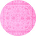 Round Machine Washable Oriental Pink Traditional Rug, wshabs3977pnk