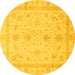 Round Machine Washable Oriental Yellow Traditional Rug, wshabs3977yw