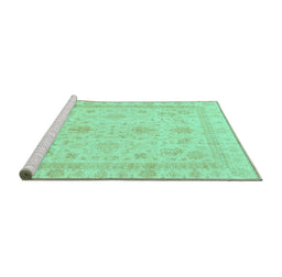 Sideview of Machine Washable Oriental Turquoise Traditional Area Rugs, wshabs3977turq