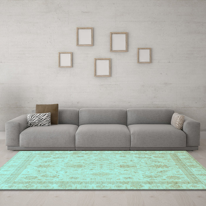 Machine Washable Oriental Light Blue Traditional Rug in a Living Room, wshabs3977lblu