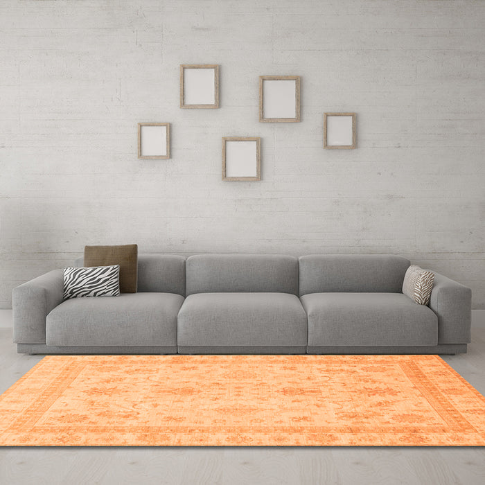 Machine Washable Oriental Orange Traditional Area Rugs in a Living Room, wshabs3977org