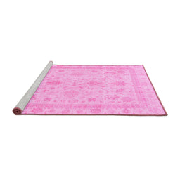 Sideview of Machine Washable Oriental Pink Traditional Rug, wshabs3977pnk