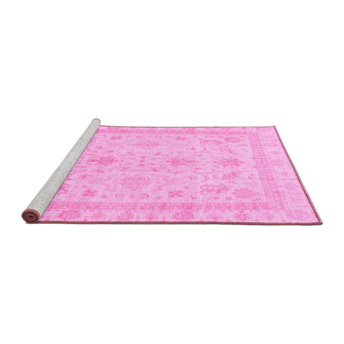 Sideview of Machine Washable Oriental Pink Traditional Rug, wshabs3977pnk