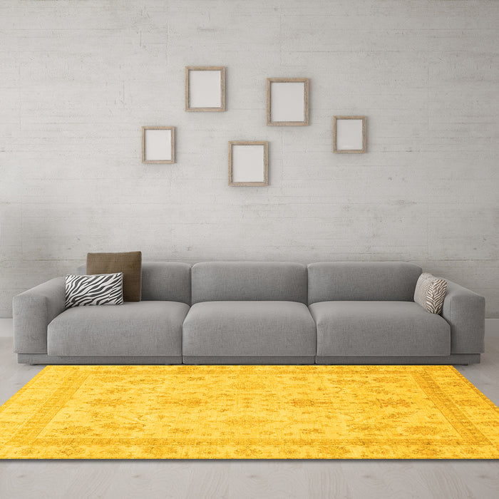 Machine Washable Oriental Yellow Traditional Rug in a Living Room, wshabs3977yw