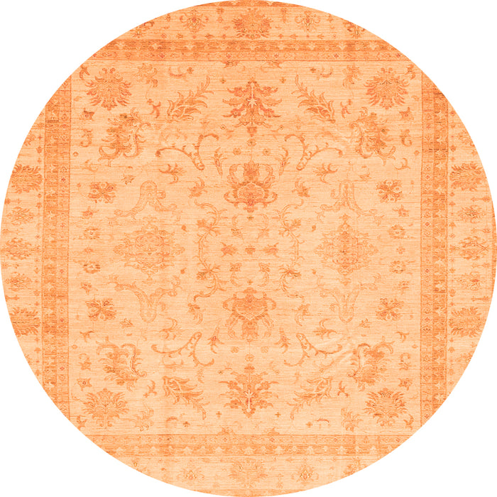 Round Machine Washable Oriental Orange Traditional Area Rugs, wshabs3977org