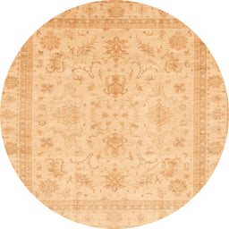 Round Machine Washable Abstract Orange Rug, wshabs3977