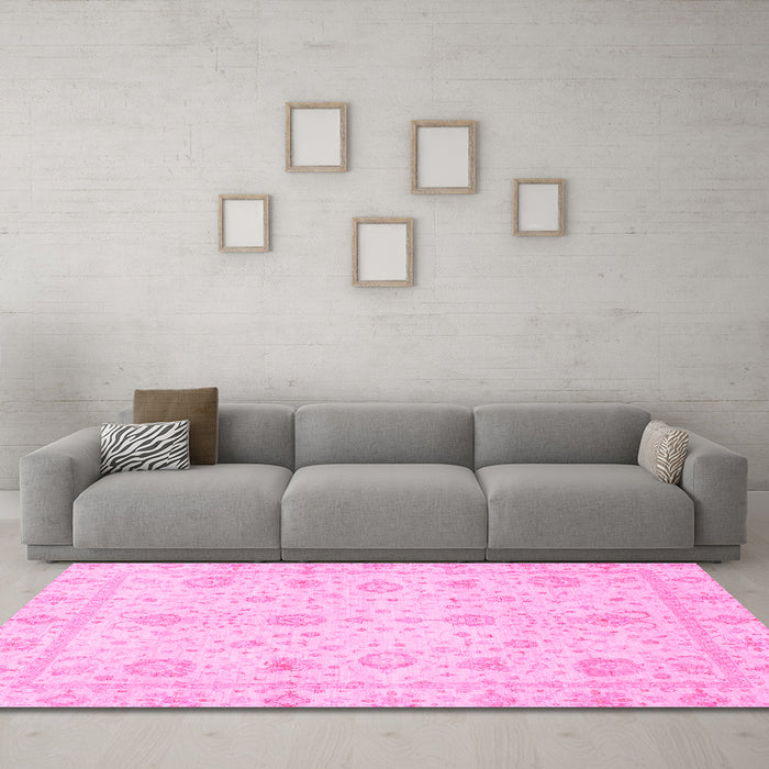 Machine Washable Oriental Pink Traditional Rug in a Living Room, wshabs3978pnk