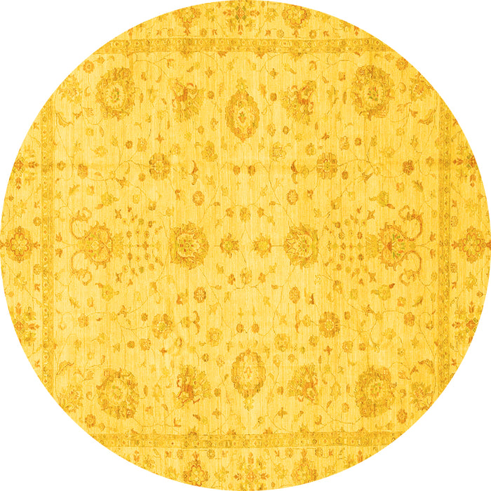 Round Machine Washable Oriental Yellow Traditional Rug, wshabs3978yw