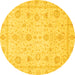 Round Machine Washable Oriental Yellow Traditional Rug, wshabs3978yw