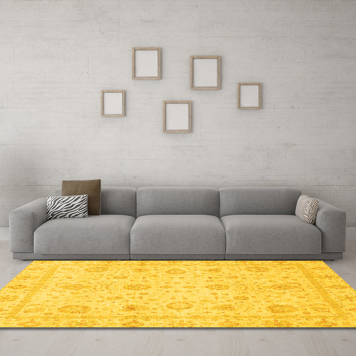 Machine Washable Oriental Yellow Traditional Rug in a Living Room, wshabs3978yw