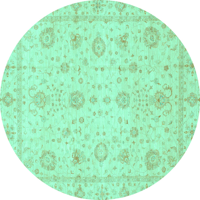 Round Machine Washable Oriental Turquoise Traditional Area Rugs, wshabs3978turq