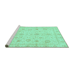 Sideview of Machine Washable Oriental Turquoise Traditional Area Rugs, wshabs3978turq
