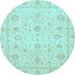 Round Oriental Light Blue Traditional Rug, abs3978lblu